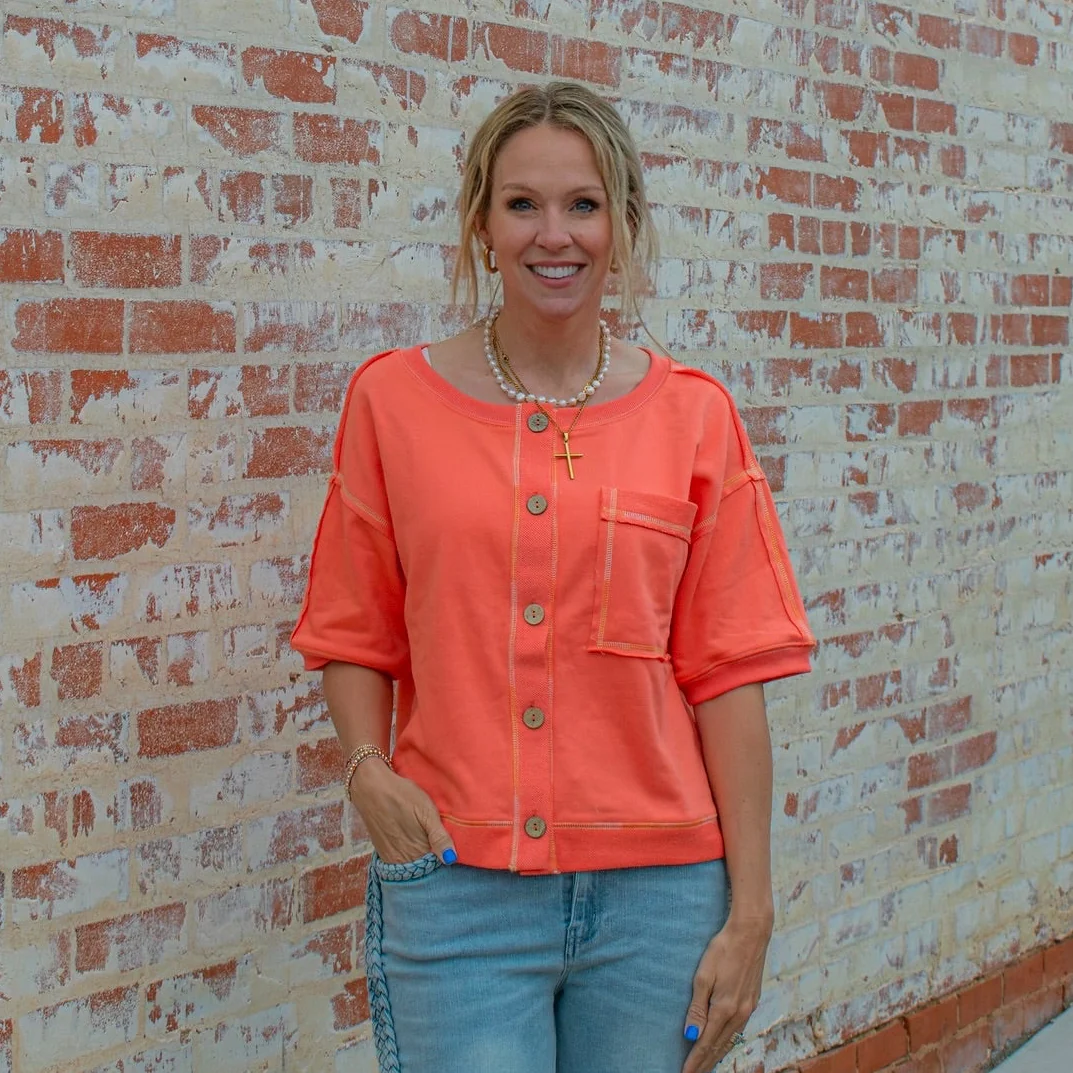 Believer Button Up Blouse - CORAL - Image 2