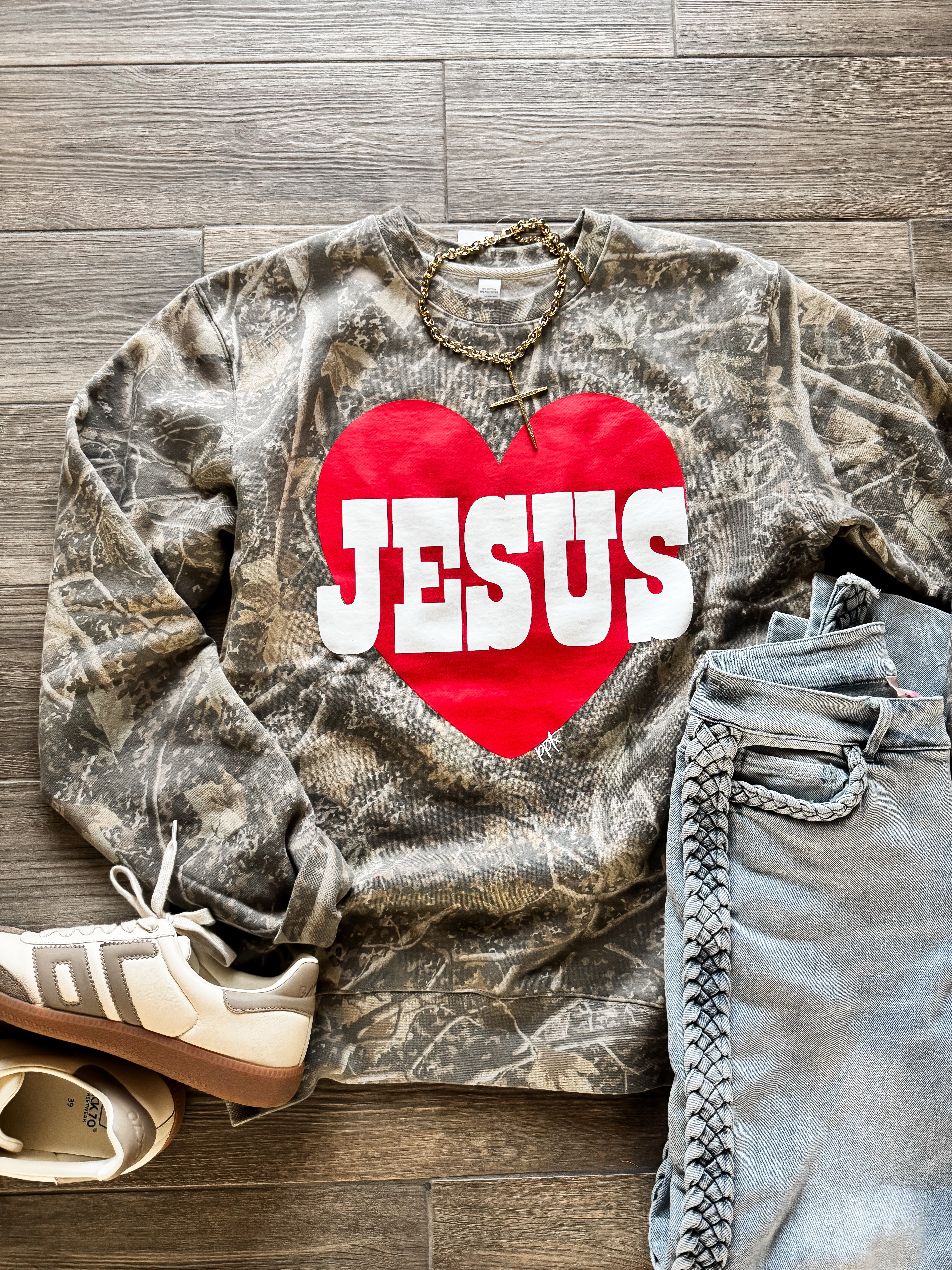 Camo Jesus Heart Crewneck
