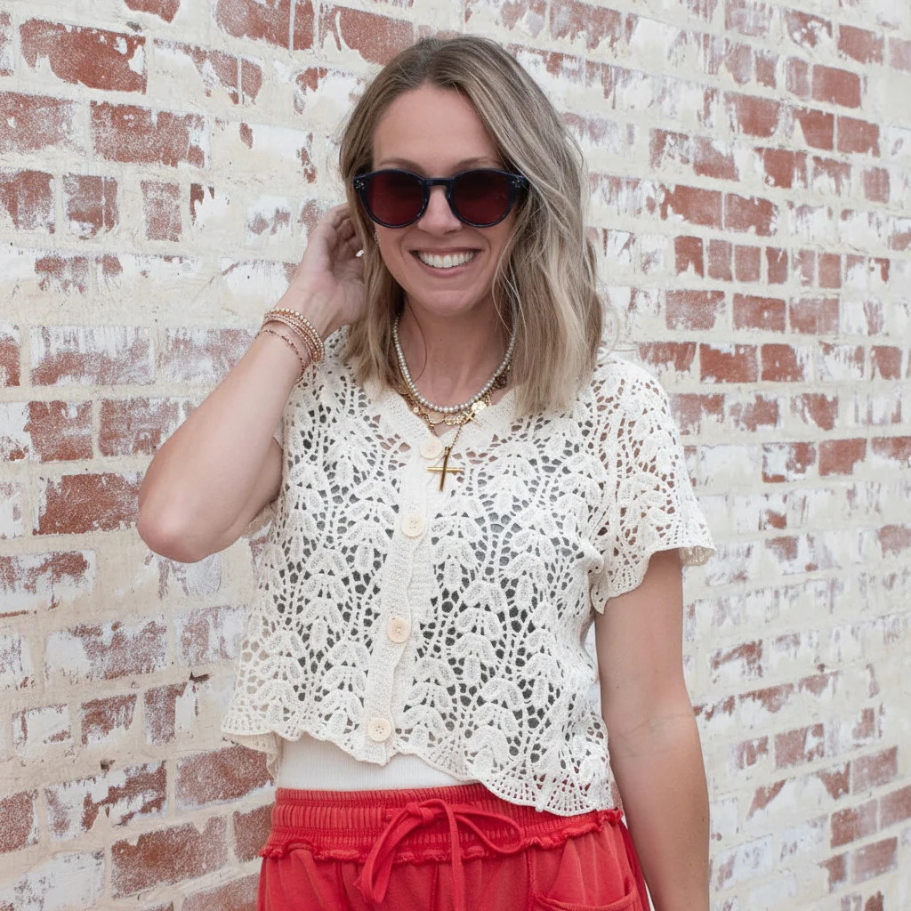 Camille Crochet Button Down Cardigan - Image 2