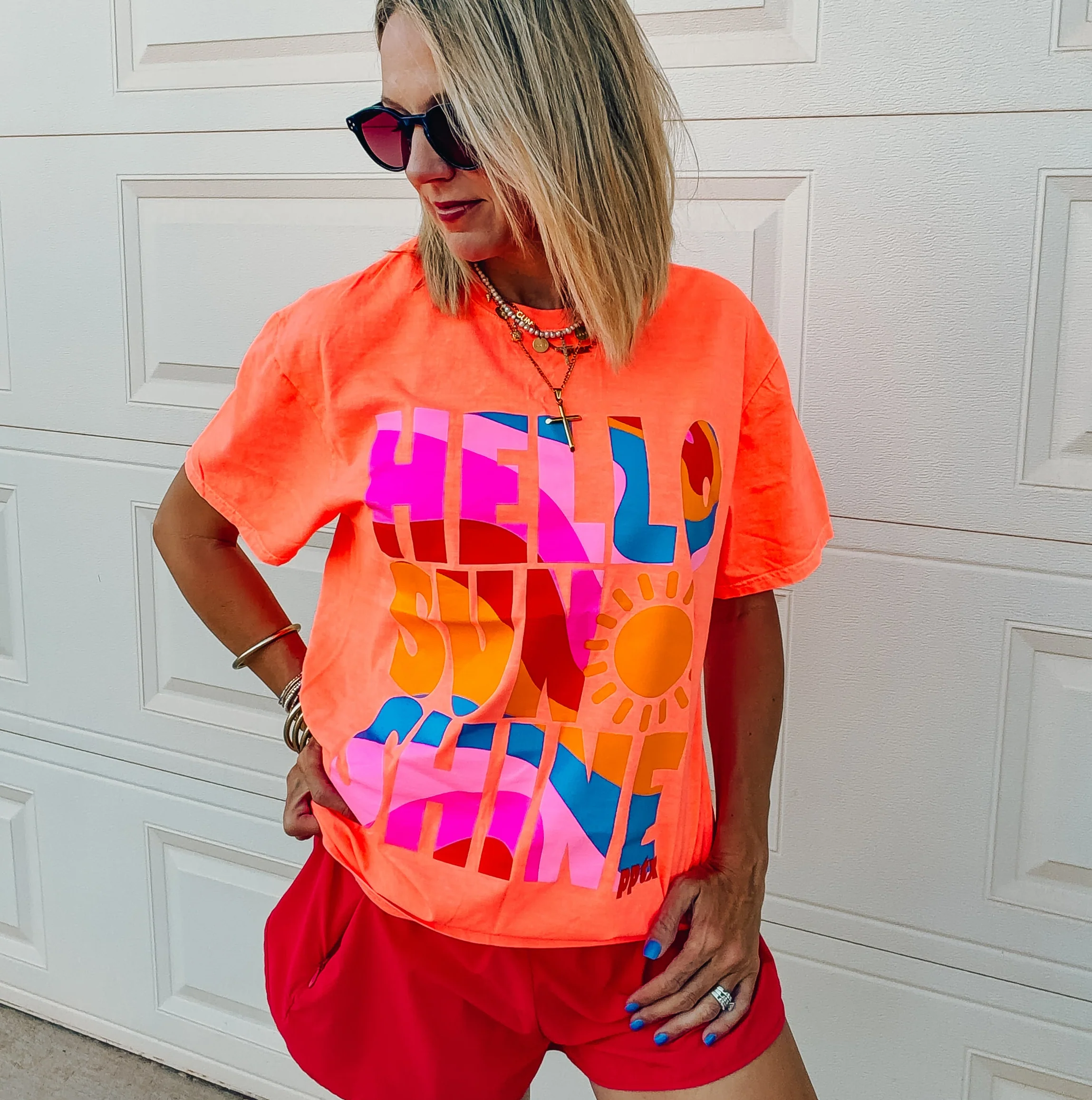 Hello Sunshine Neon Coral Tee - Image 2