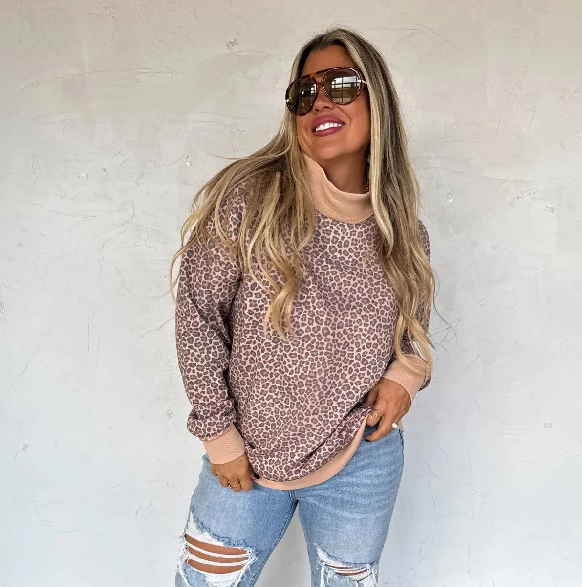 Miller Mock-neck Pullover- Leopard