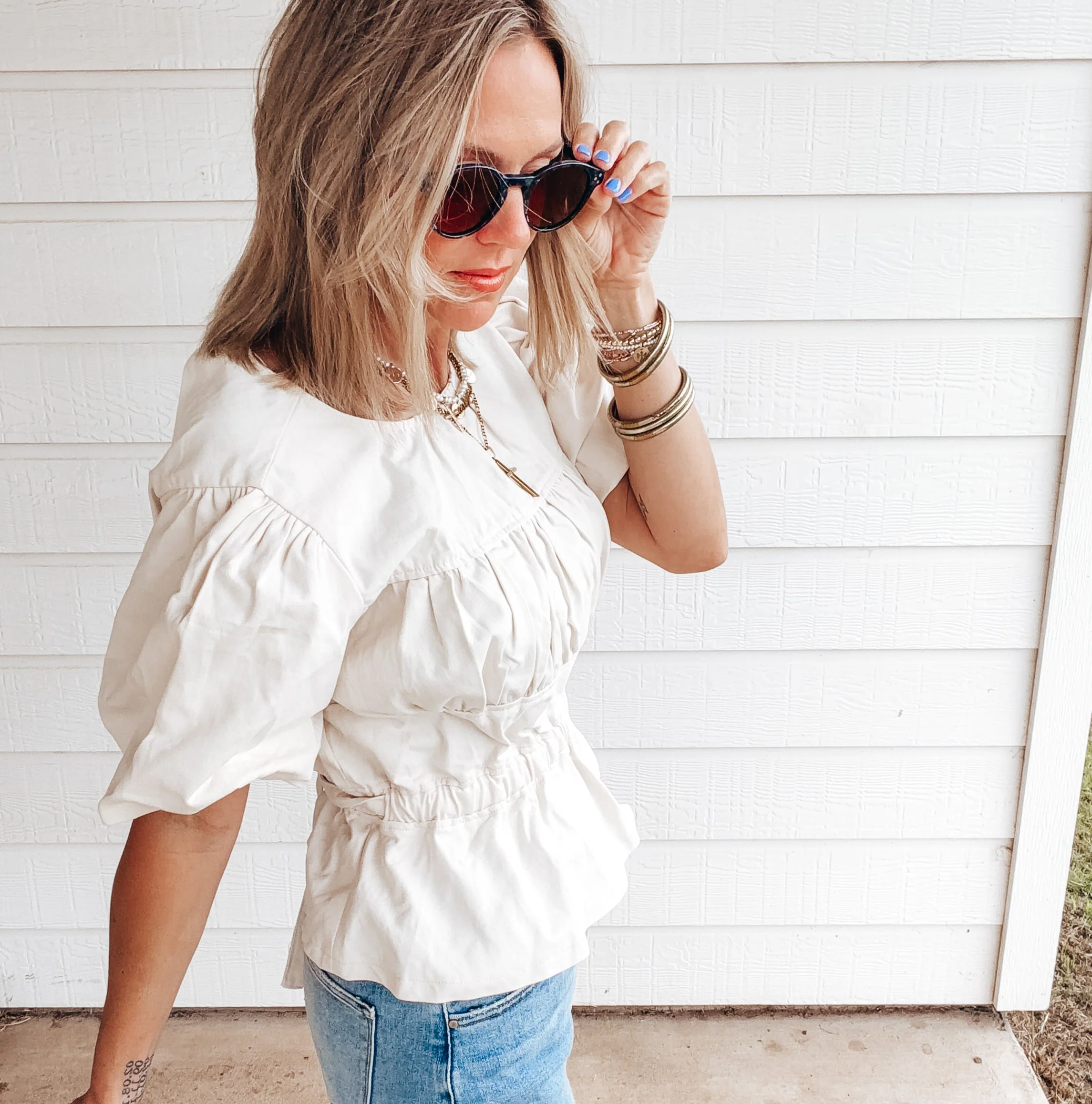 Puff Sleeve Peplum Blouse - Image 2