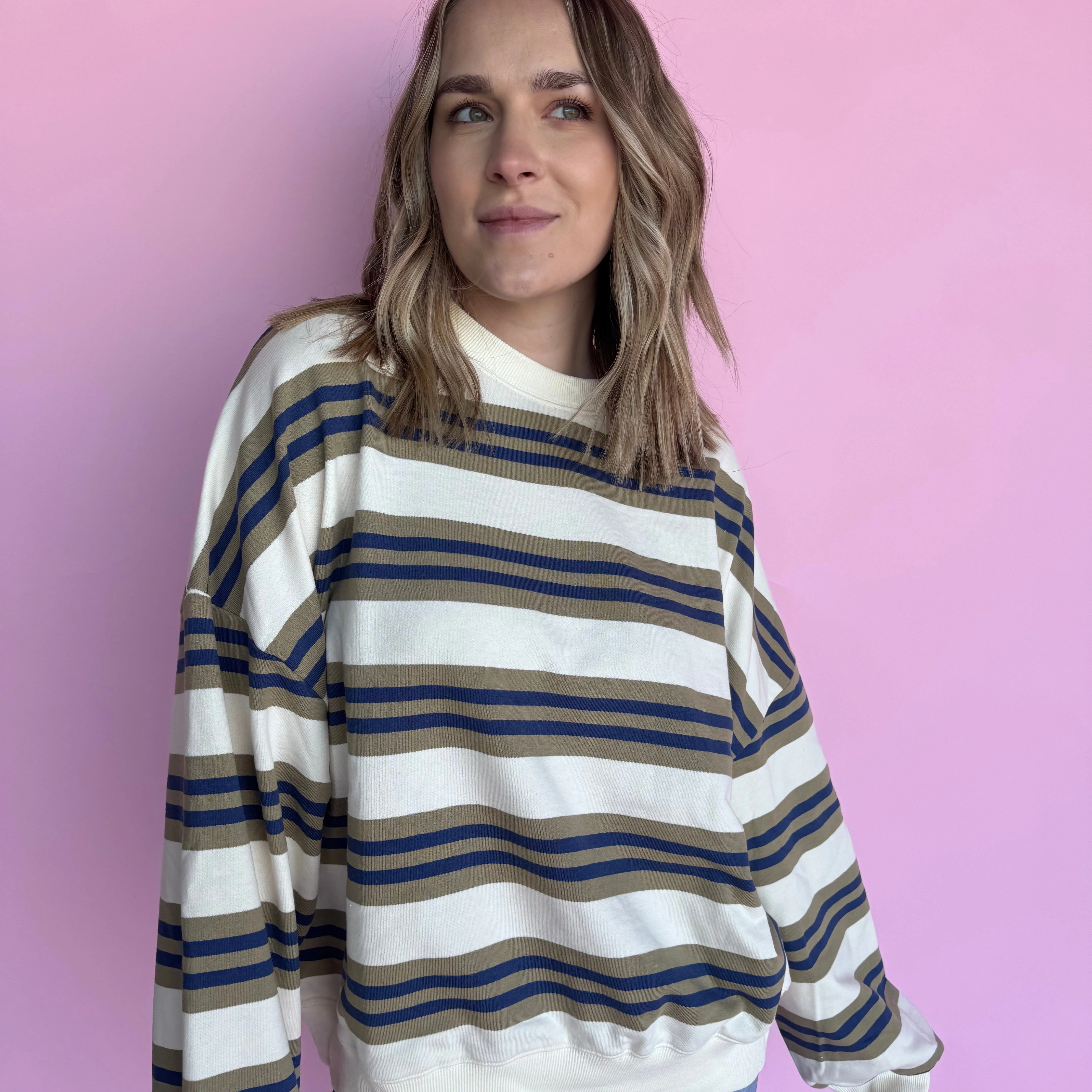 Stevie Oversized Striped Top - OLIVE