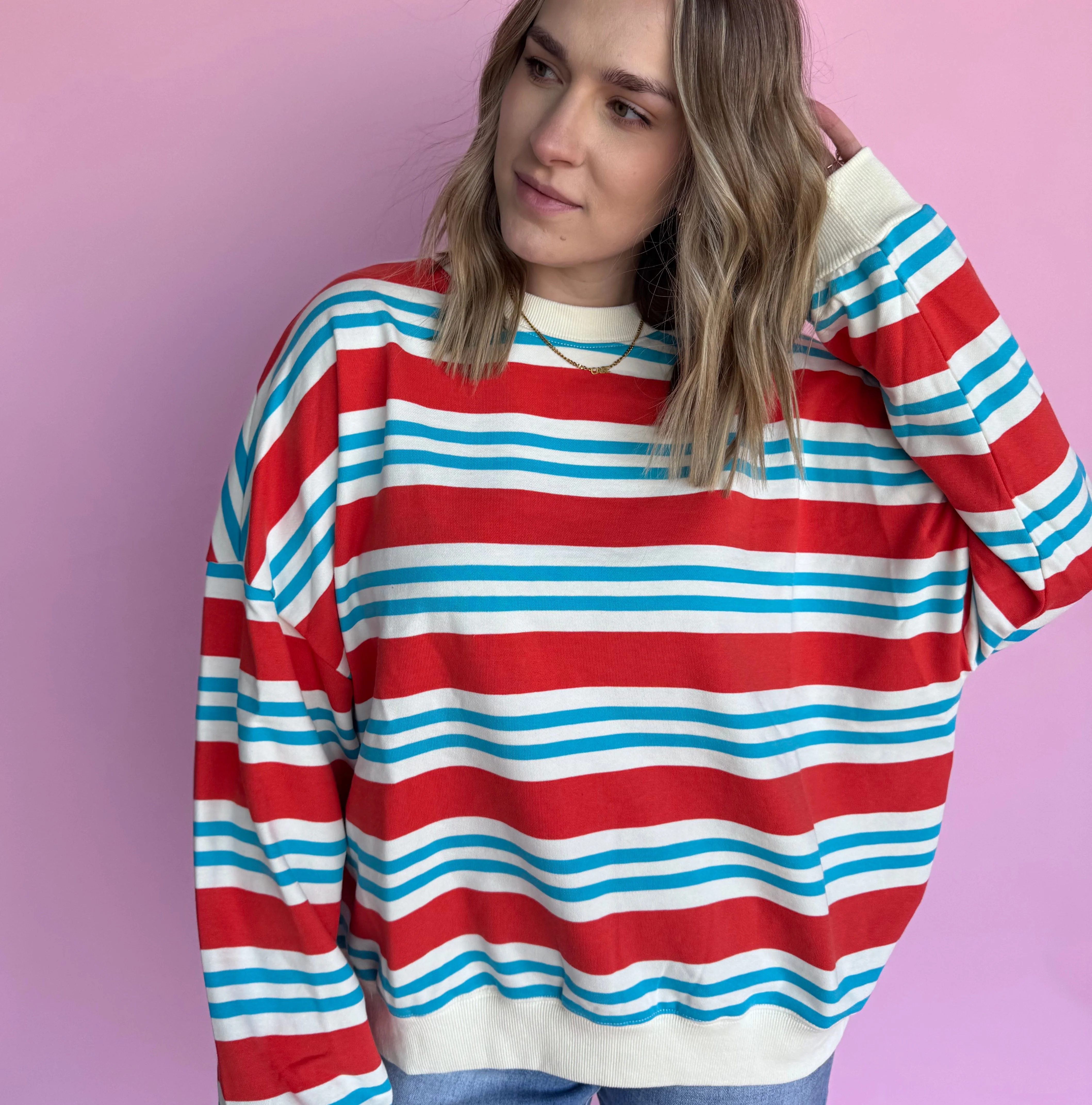 Stevie Oversized Striped Top - RED