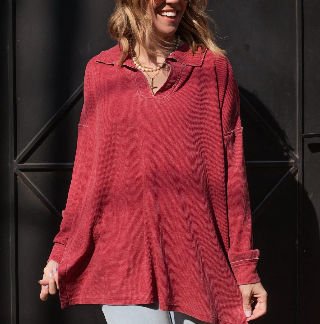Tannah Waffle Knit Tunic - RED